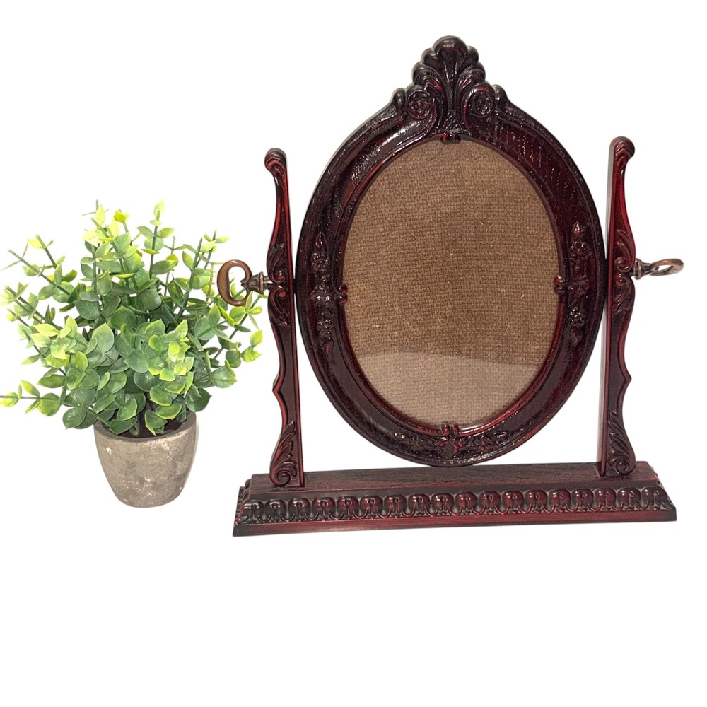 Vintage Ornate Oval Swivel Faux Wood Tilt Picture Frame 5" x 7" BRITISH~MCM - Picture 1 of 16